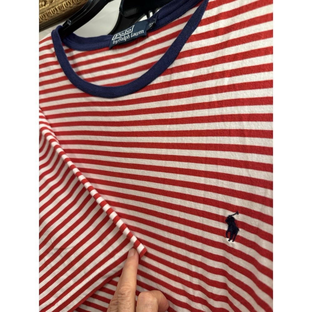 Polo Ralph Lauren 3XB Blue White & Red 3XLT Striped Short Sleeve Crewneck Tee - Picture 5 of 16